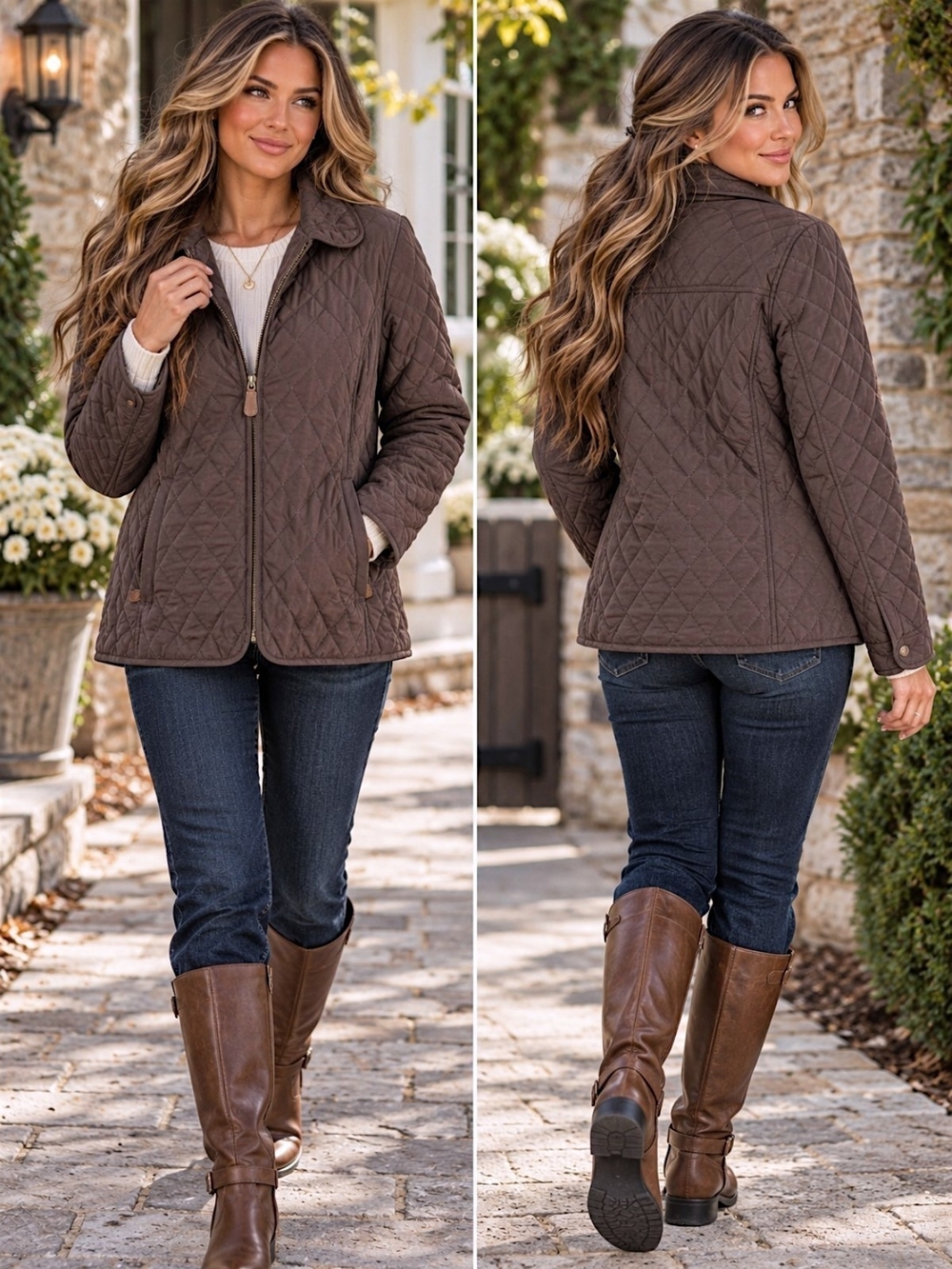 LL Bean XL Brown Quilted Riding Heritage Jacket Equestrian Barn Coat Minimalist